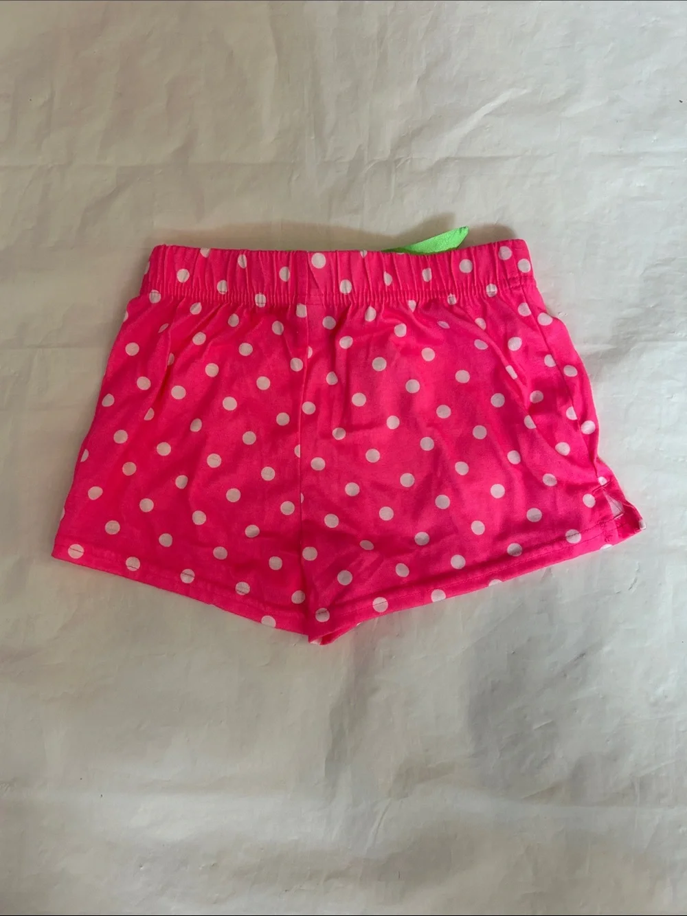 Justice Hot Pink Polka Dot Shorts with Green Satin Bow